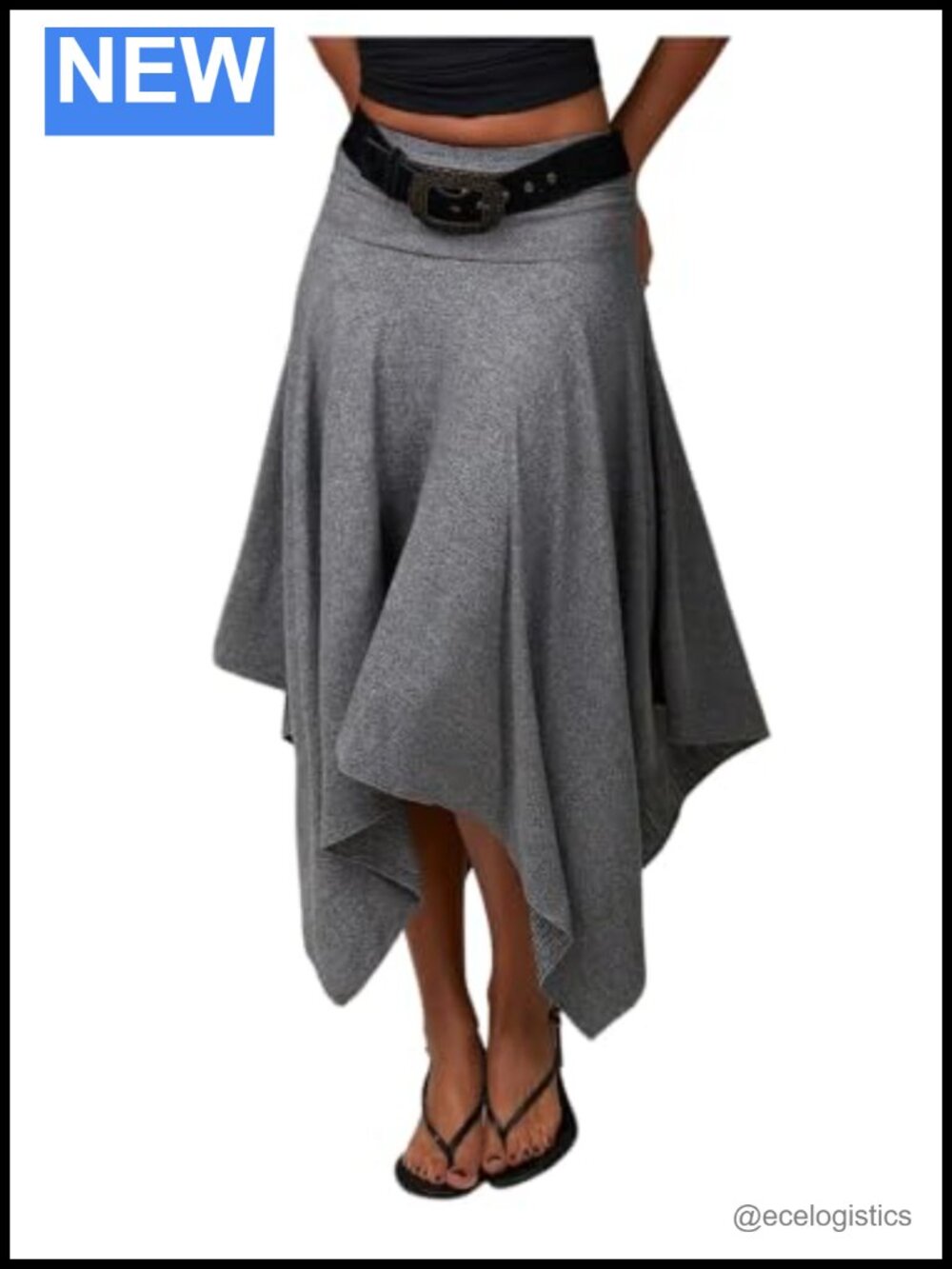 Women's High Stretch Asymmetrical Hem Low Rise A-Line Midi Skirt